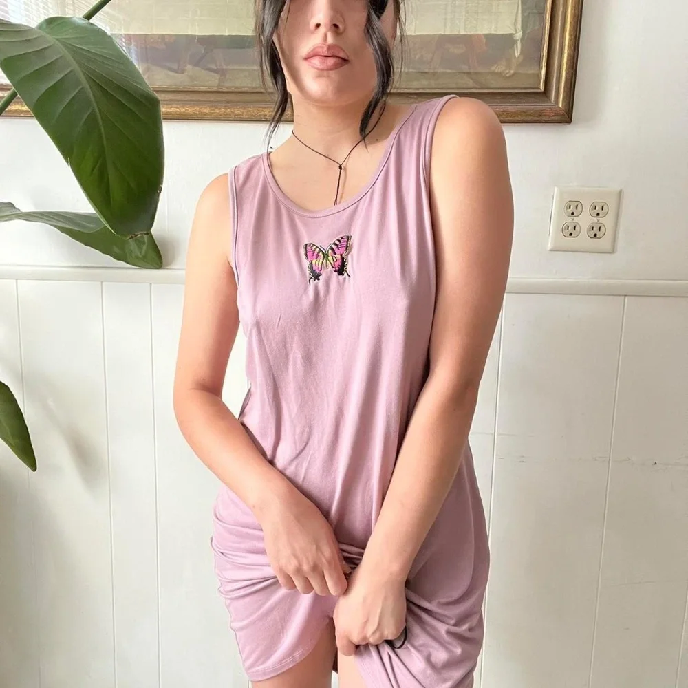 Vintage Y2K Pink Butterfly Dress Size XL - Picture 3 of 4
